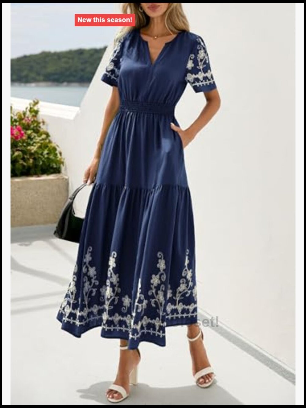Boho Floral Short Sleeve V Neck Maxi Dress Wedding Guest - Picture 2 of 7